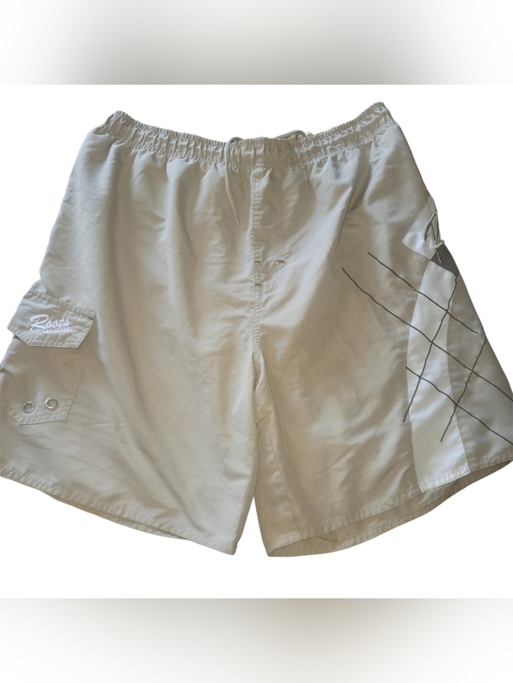Roots Men's Light Cream Casual Lined Cargo Swim Shorts Size L